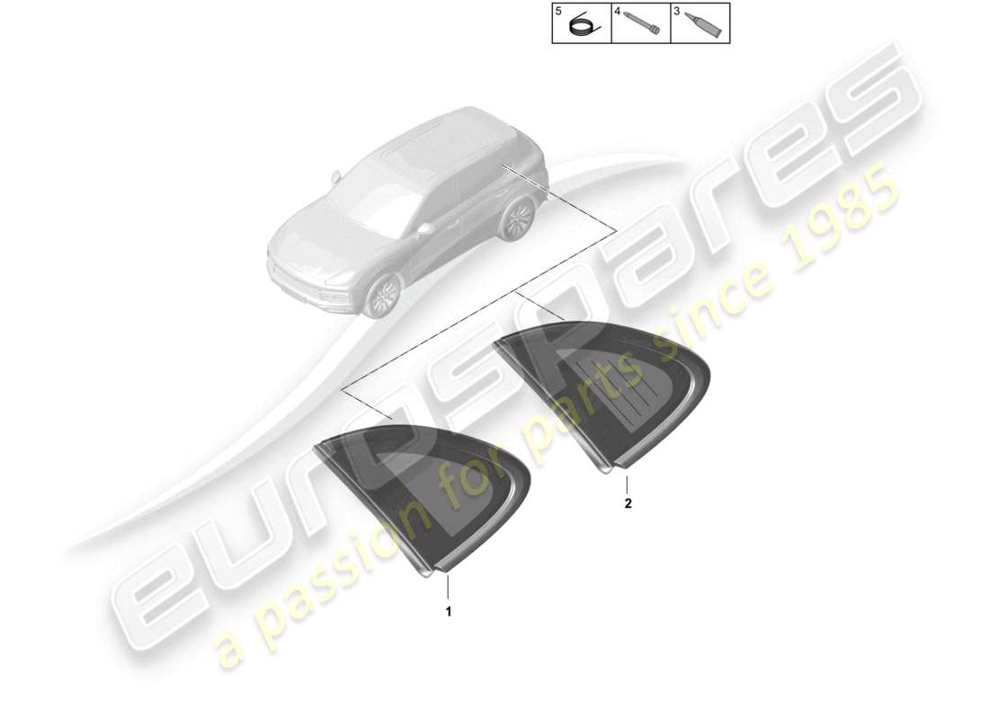 porsche 2023 (cayenne e3 9ya/9yb) diagrama de piezas de la ventana lateral trasera
