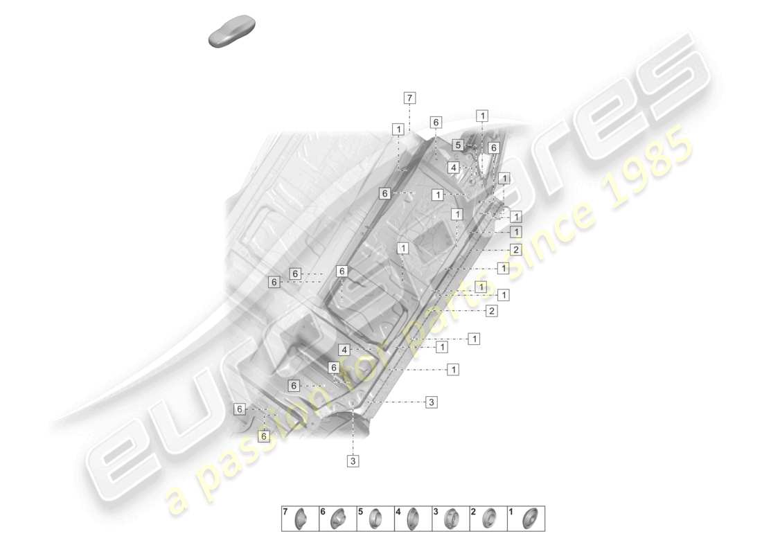 porsche 2021 (taycan 9j1-1) diagrama de piezas de la parte delantera izquierda de la parte inferior de la carrocería
