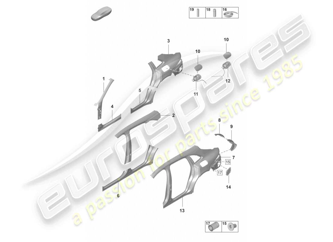 porsche 2022 (panamera 971-2) diagrama de la parte exterior de la parte lateral