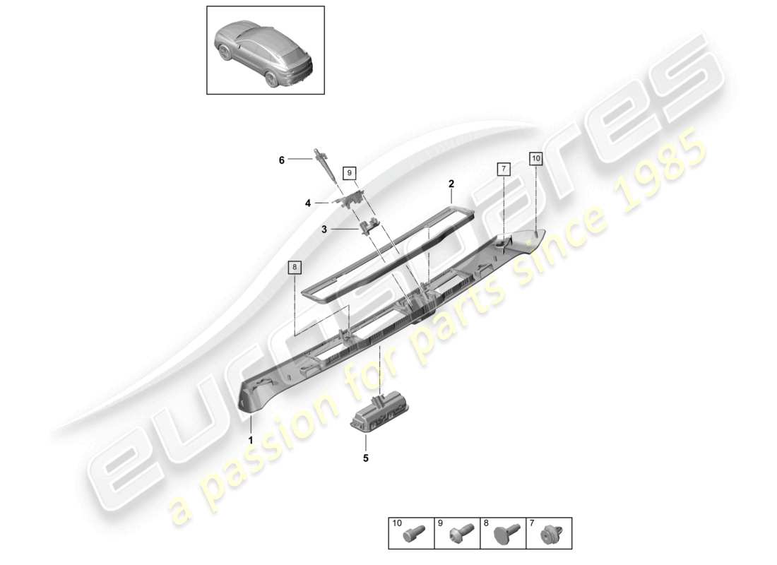 porsche 2023 (cayenne e3 9ya/9yb) diagrama de piezas de la moldura de la empuñadura de la tapa trasera