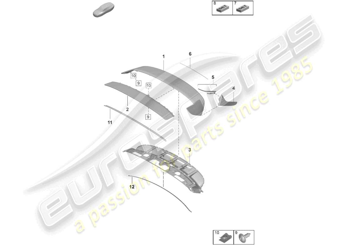 porsche 2021 (taycan 9j1-1) diagrama de piezas del spoiler trasero