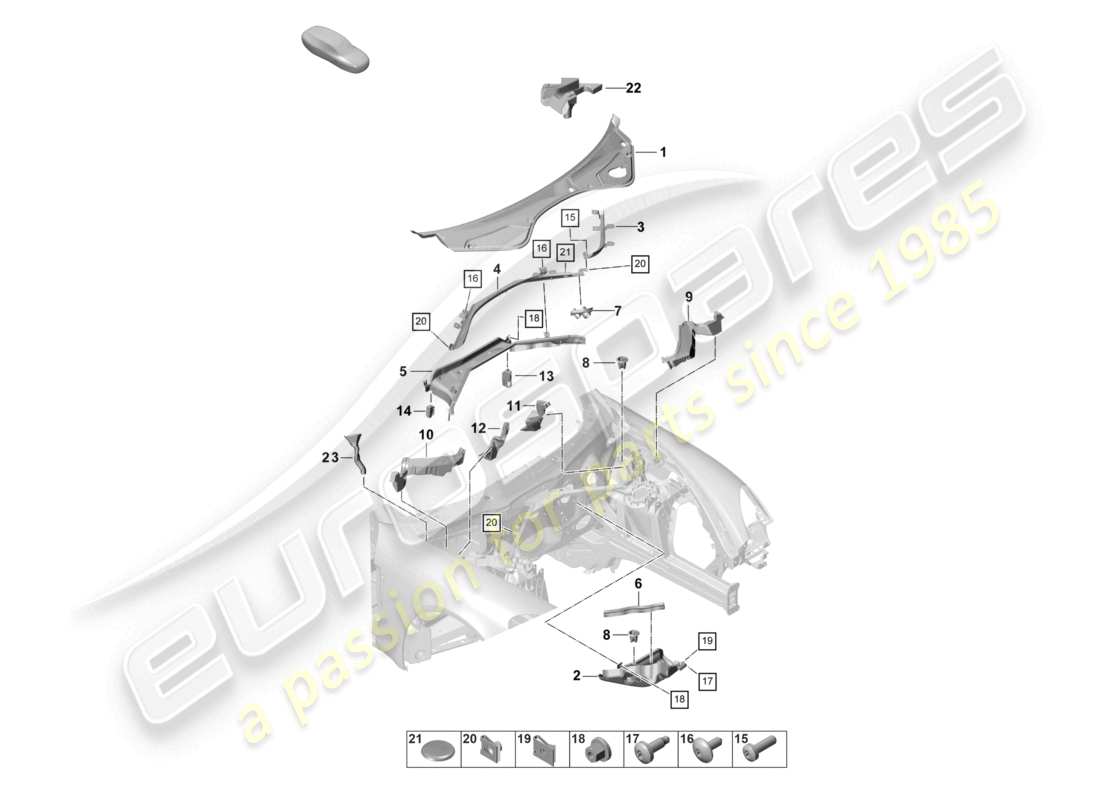 porsche 2022 (panamera 971-2) diagrama de piezas de la caja de agua del calentador