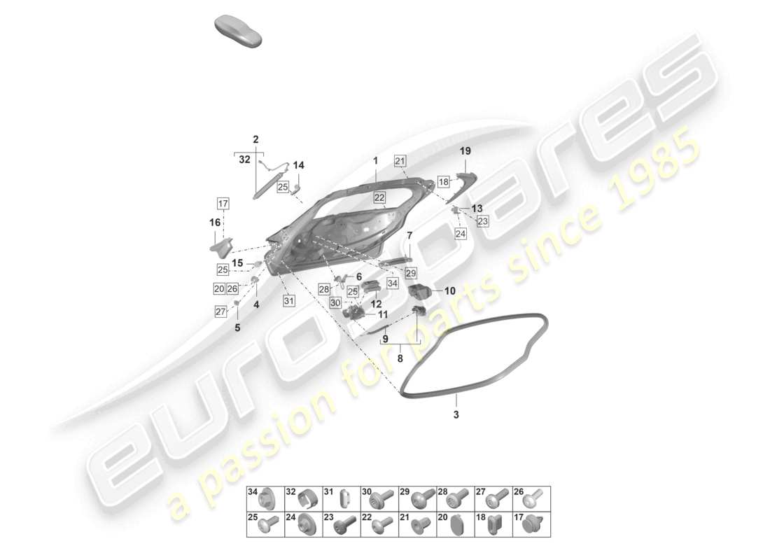 porsche 2021 (taycan 9j1-1) diagrama de piezas de la tapa trasera