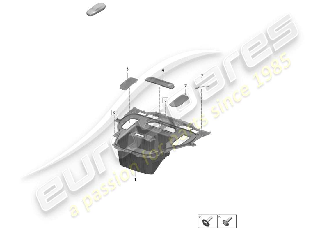 porsche 2025 (macan-e) diagrama de piezas de la caja de agua del revestimiento del compartimento de equipaje de la parte delantera