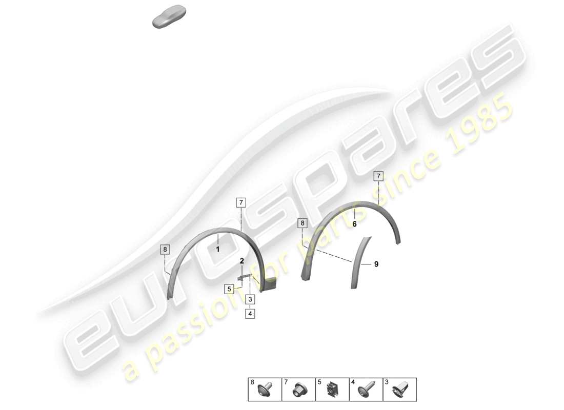 porsche 2025 (macan-e) accesorios para la cubierta del paso de rueda diagrama de piezas