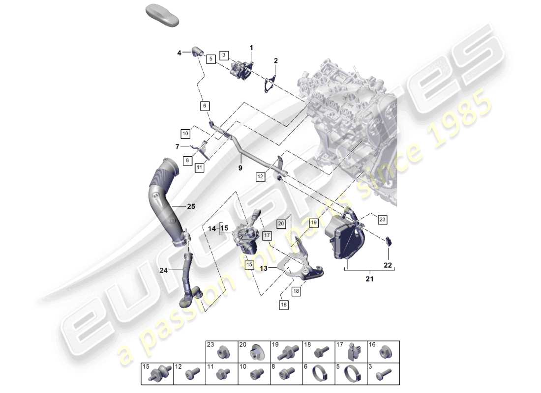 porsche 2025 (cayenne e3 pa) diagrama de piezas del sistema de purificación de gases de escape con inyección de aire secundario