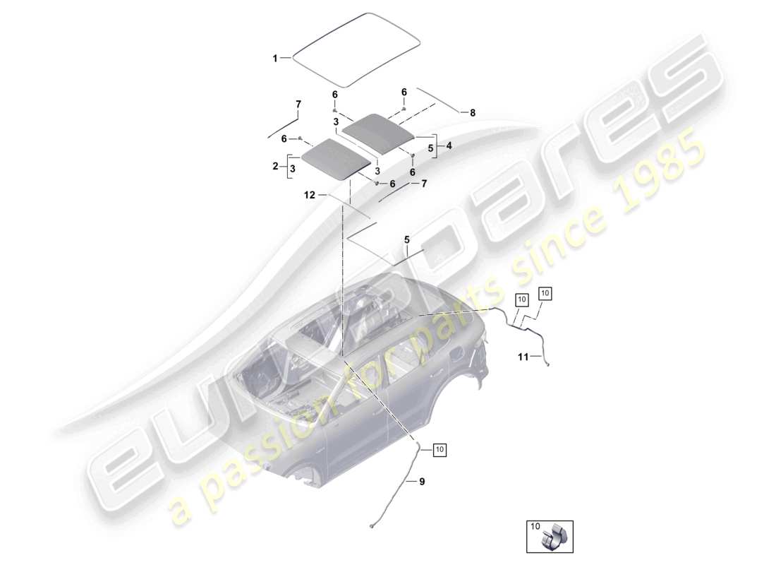 porsche 2025 (cayenne e3 pa) accesorios de techo de vidrio cubierta manguera de drenaje de agua diagrama de piezas