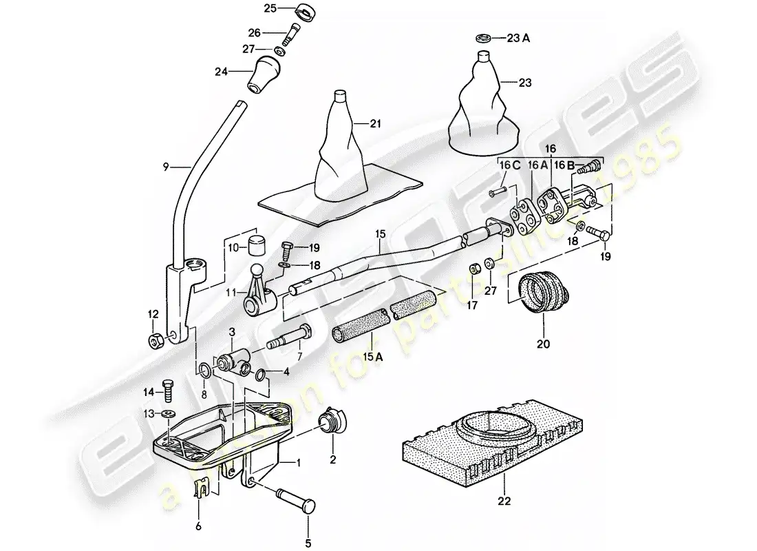 porsche 1987 (911) control de transmisión diagrama de piezas