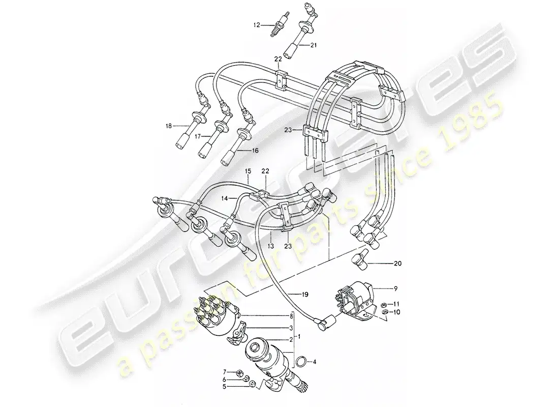 porsche 1989 (964) electricidad del motor 1 diagrama de piezas