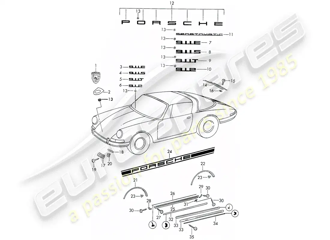 porsche 1967 (911/912) accesorios decorativos - d - mj 1969>> - mj 1969 diagrama de piezas