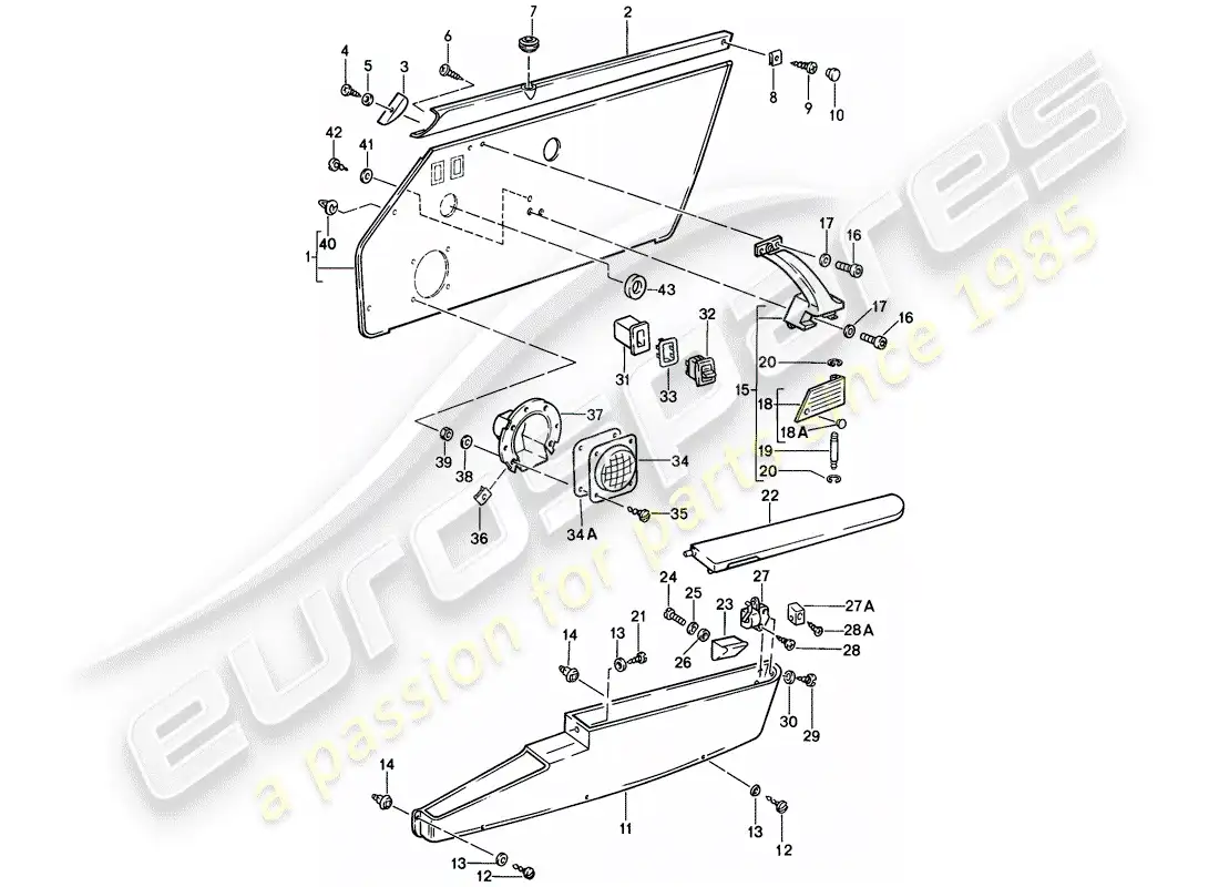 porsche 1988 (911) equipamiento interior - puertas diagrama de piezas