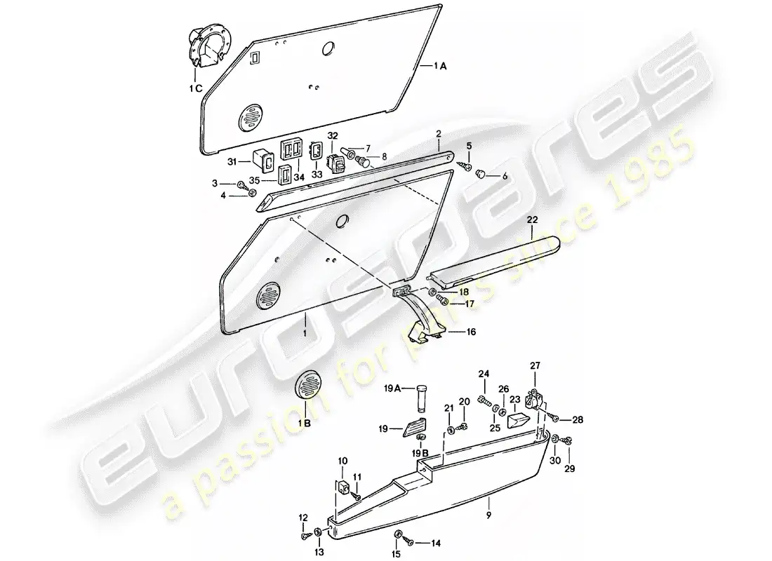 porsche 1979 (911) equipamiento interior - puertas diagrama de piezas