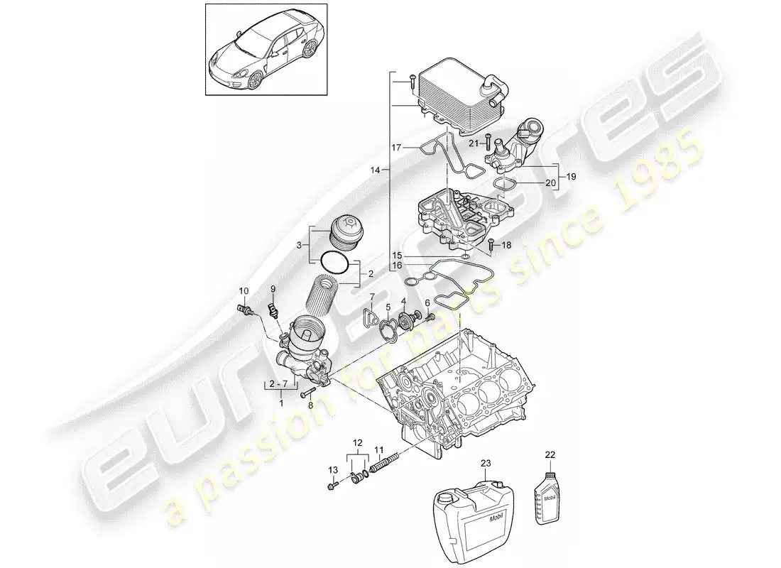 porsche 2012 (panamera 970) diagrama de piezas del filtro de aceite