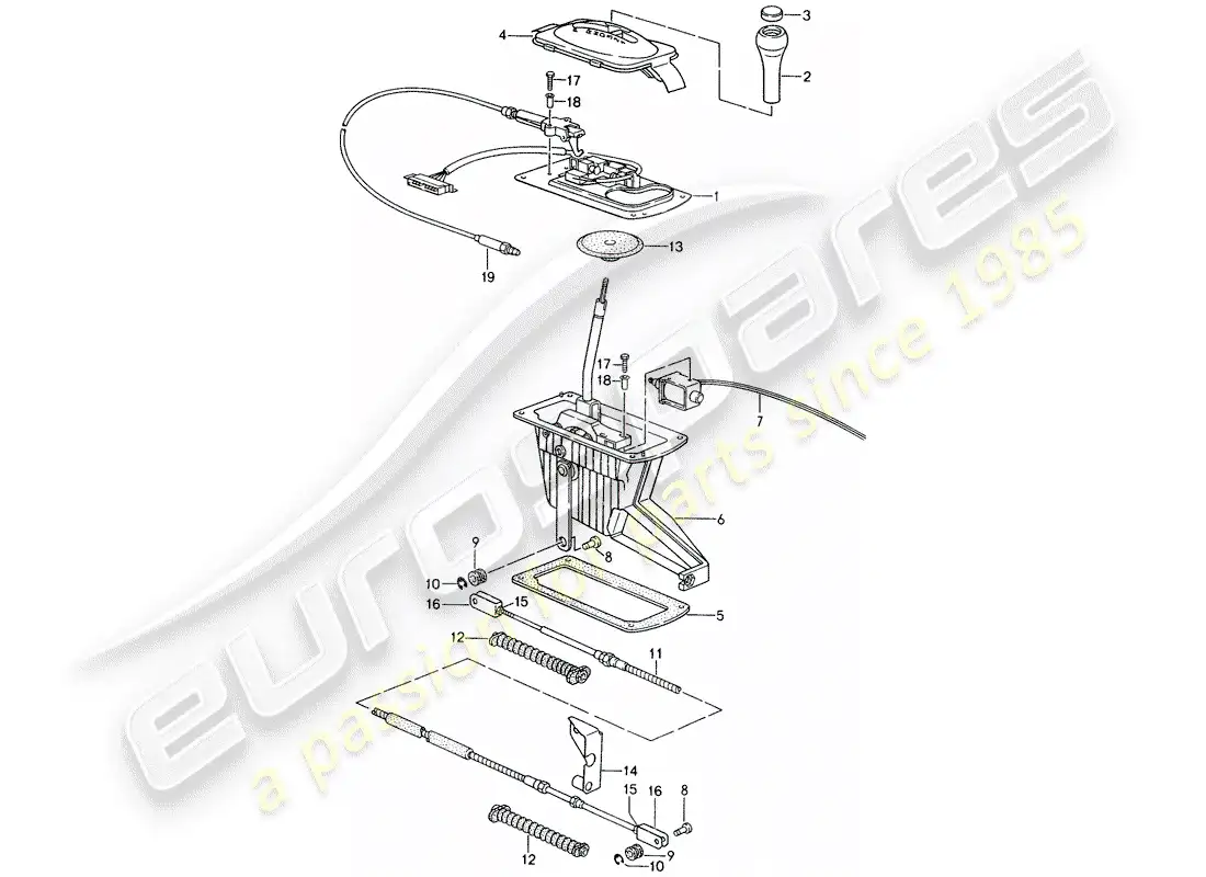 porsche 1995 (993) palanca selectora - tiptronic diagrama de piezas
