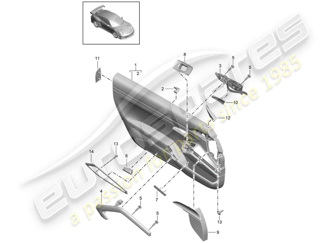 porsche 991 turbo (2018) diagrama de piezas de molduras de puertas