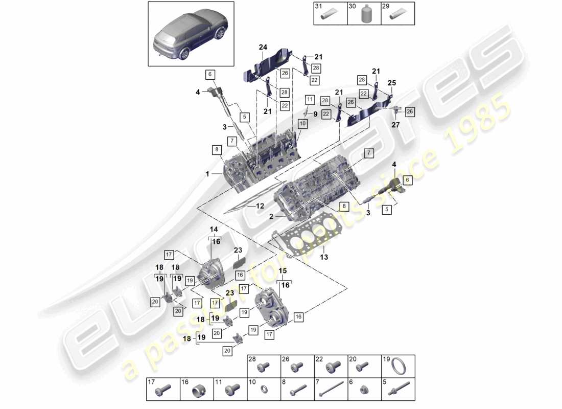 porsche 2022 (cayenne e3 9ya/9yb) diagrama de piezas de la culata del cilindro