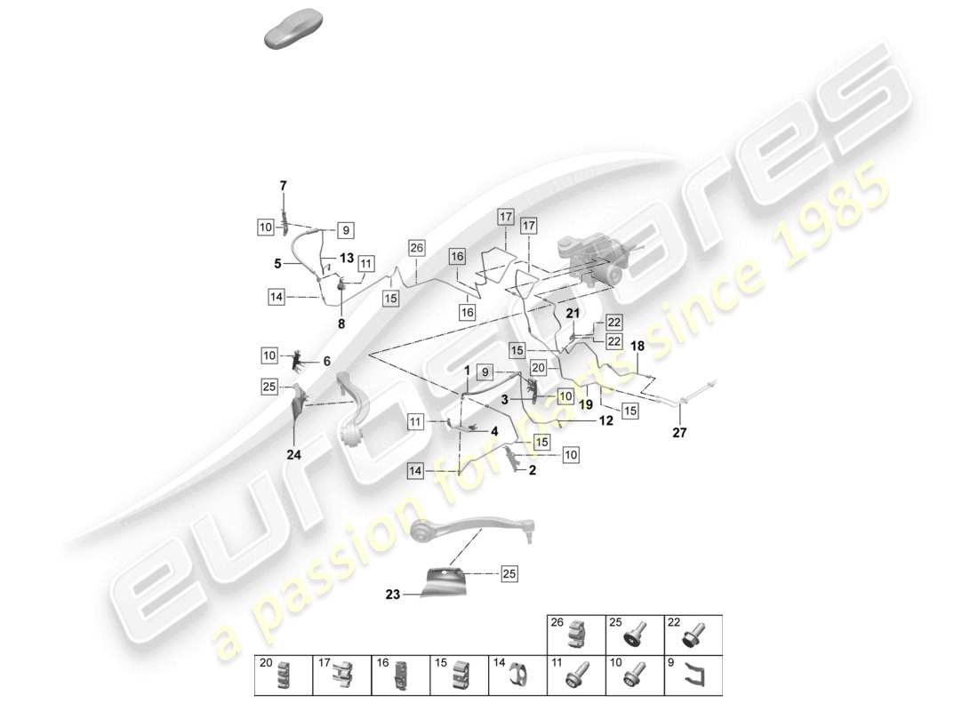 porsche 2025 (macan-e) línea de freno delantera parte delantera diagrama de piezas