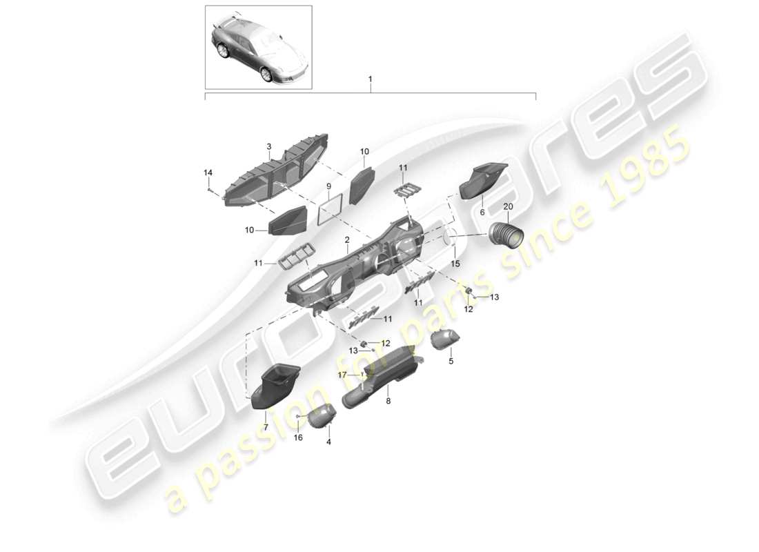 porsche 2021 (991-2 r/gt3/rs) diagrama de piezas del filtro de aire gt3