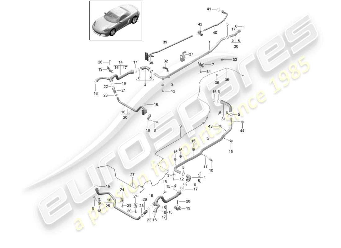 porsche 2024 (718 boxster) sistema de enfriamiento de refrigerante tubería de refrigerante línea de ventilación diagrama de piezas