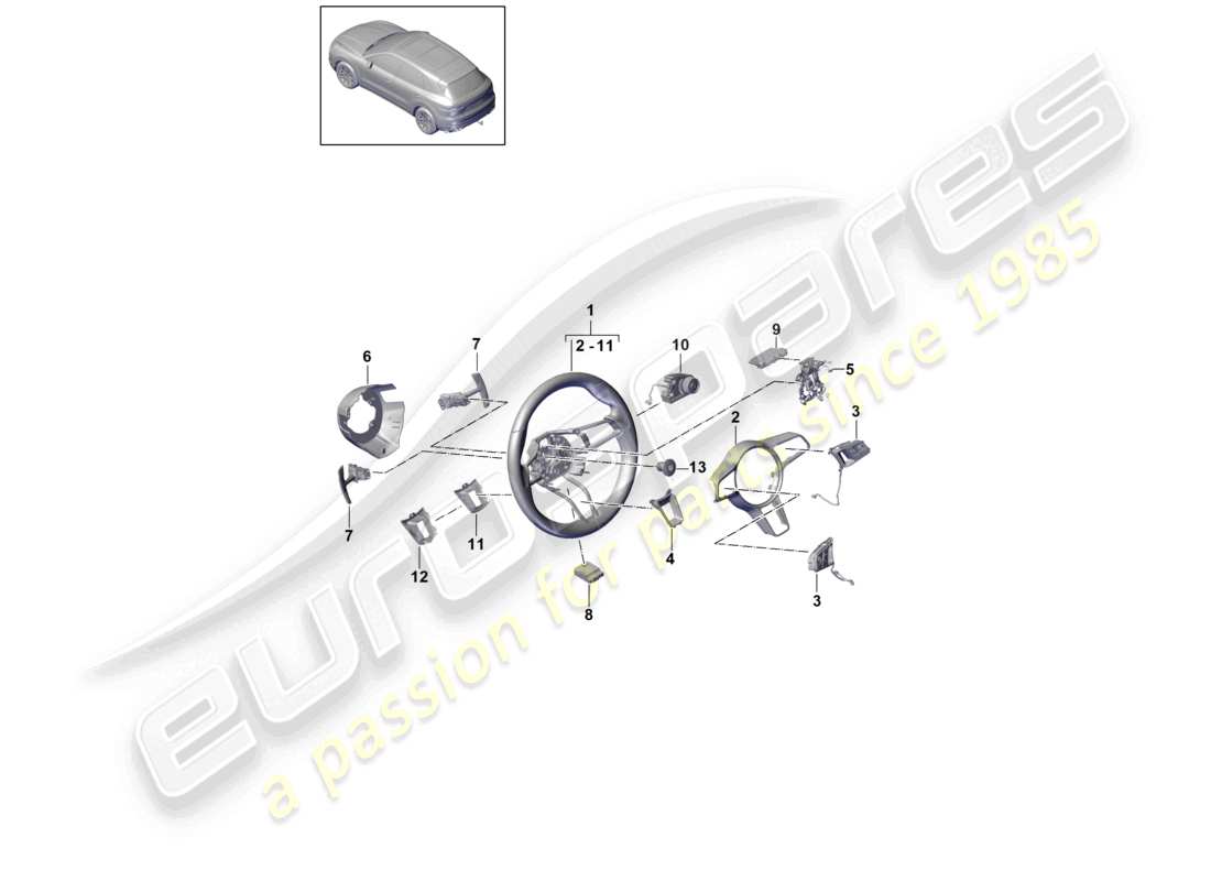 porsche 2023 (cayenne e3 9ya/9yb) diagrama de piezas del detector de contacto del volante