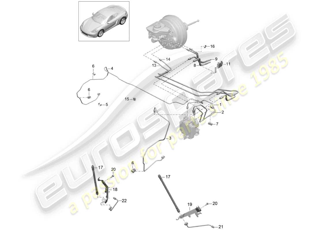 porsche 2024 (718 cayman) diagrama de piezas de la línea de freno delantera