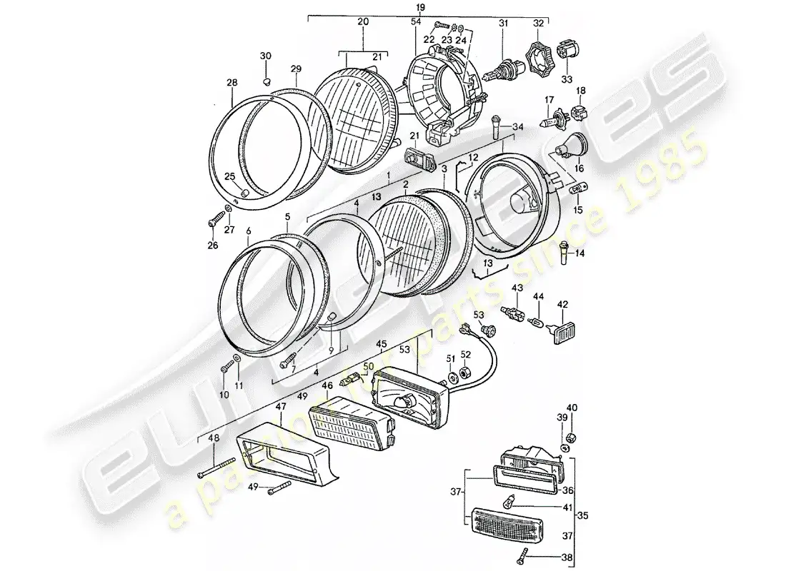 porsche 1989 (911) lámpara de cabeza diagrama de piezas