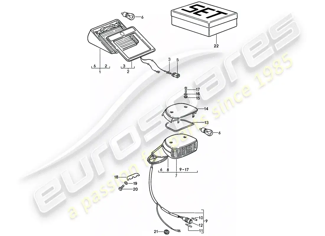 porsche 1989 (911) luz de freno adicional diagrama de piezas
