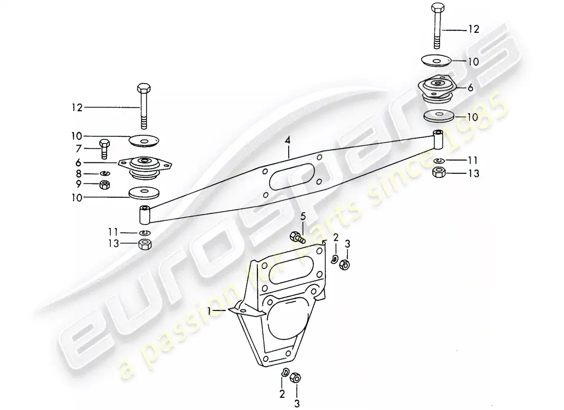 porsche 1965 (911/912) suspensión del motor diagrama de piezas
