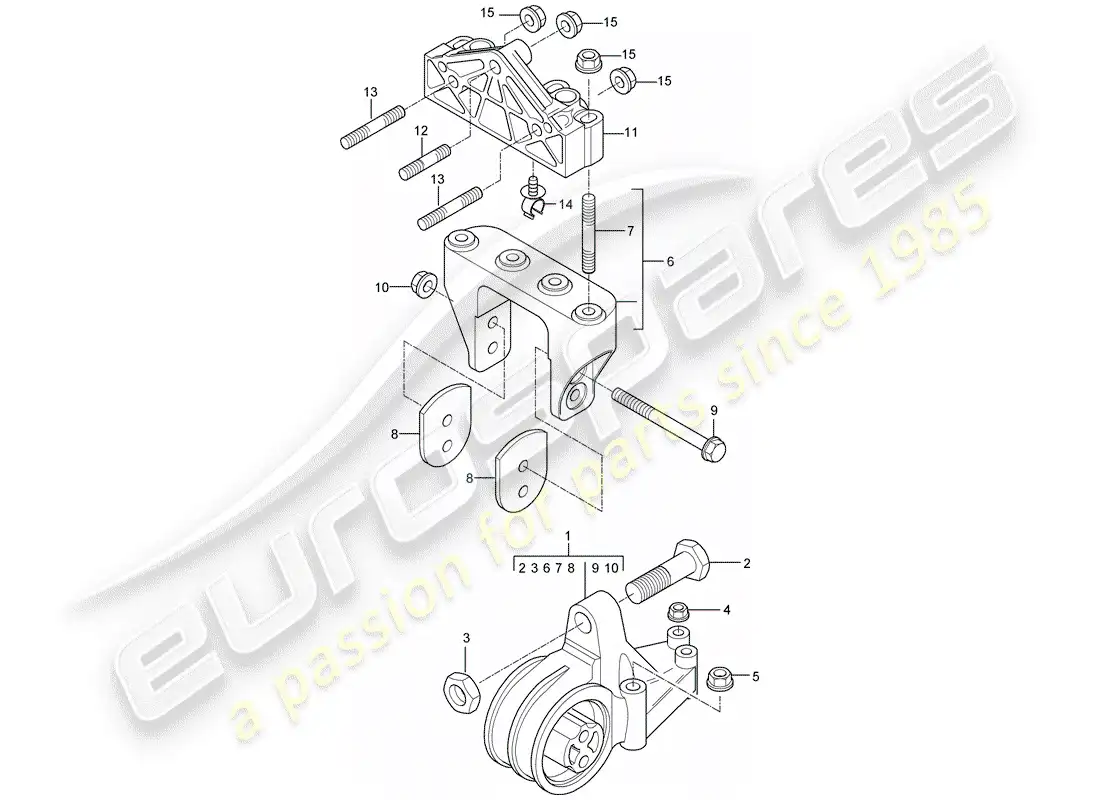 porsche 2005 (carrera gt) diagrama de piezas de suspensión del motor