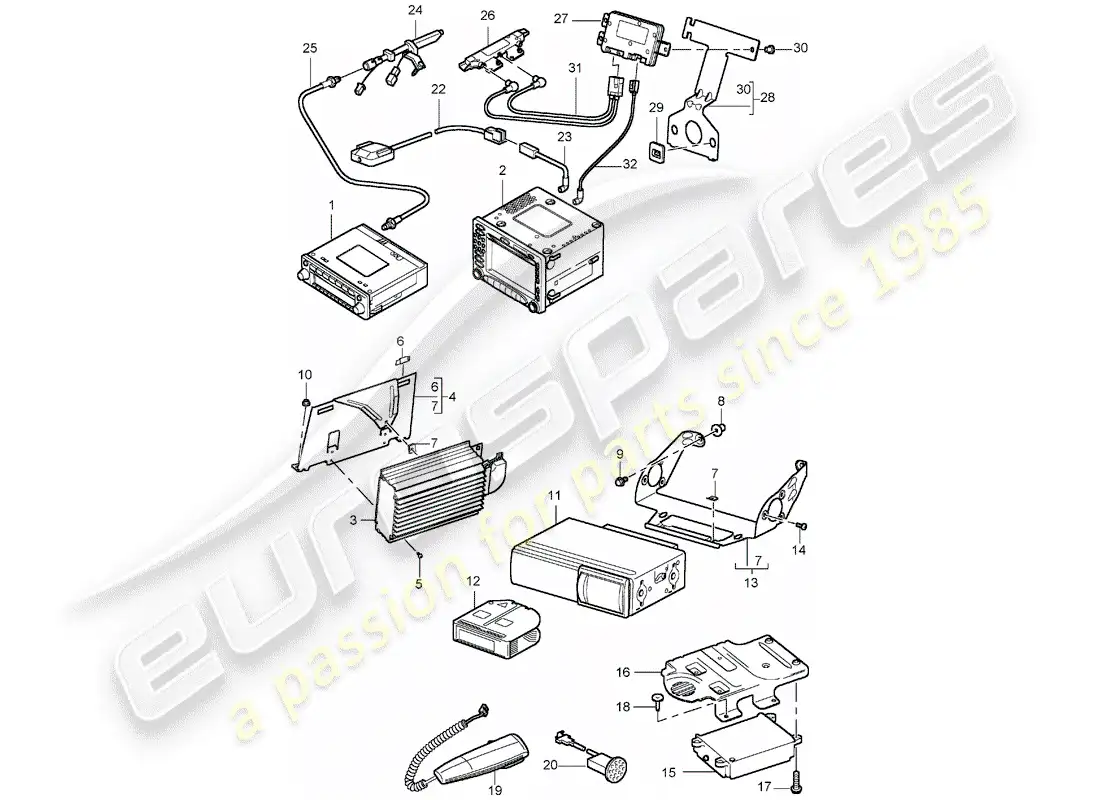 porsche 2004 (996 turbo / gt2) unidad de radio - sistema de navegación - teléfono - d - mj 2003>> diagrama de partes