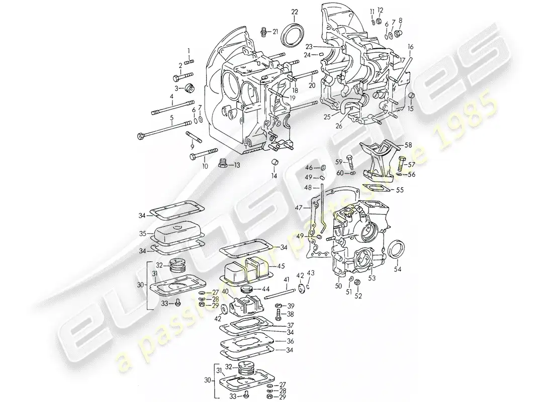 porsche 1964 (356b/356c) crankcase diagrama de piezas