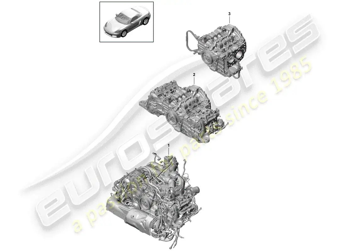 porsche 2018 (718 boxster) motor de repuesto diagrama de piezas