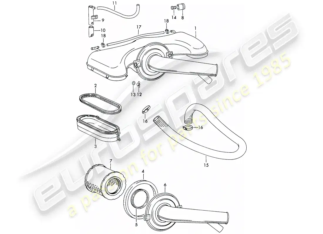 porsche 1969 (911/912) sistema de limpiador de aire - para - - weber - - carburador diagrama de piezas