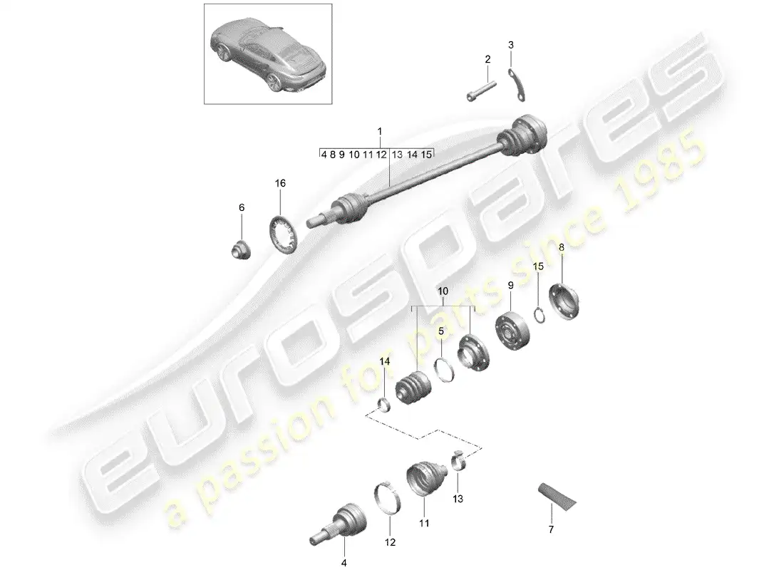 porsche 2019 (991-2 turbo) eje de accionamiento diagrama de piezas