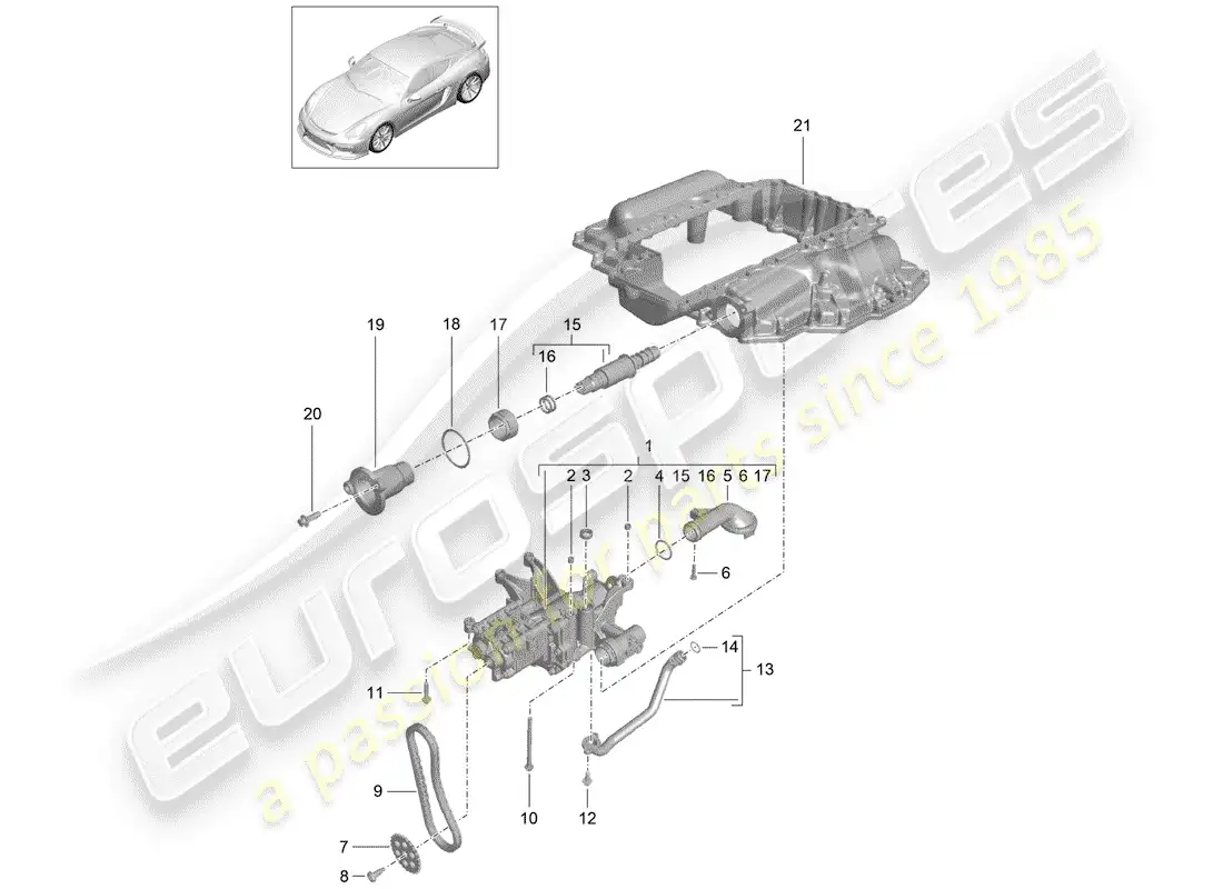 porsche 2016 (981 cayman gt4) diagrama de piezas de la bomba de aceite