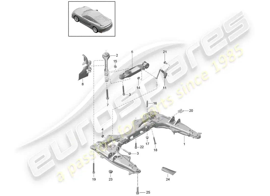 porsche 2016 (981 cayman gt4) diagrama de piezas del travesaño