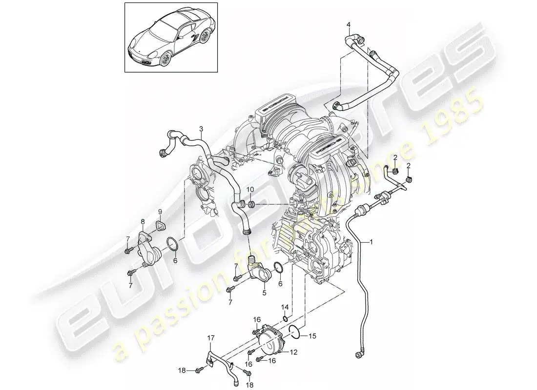porsche 2012 (987 cayman) crankcase diagrama de piezas
