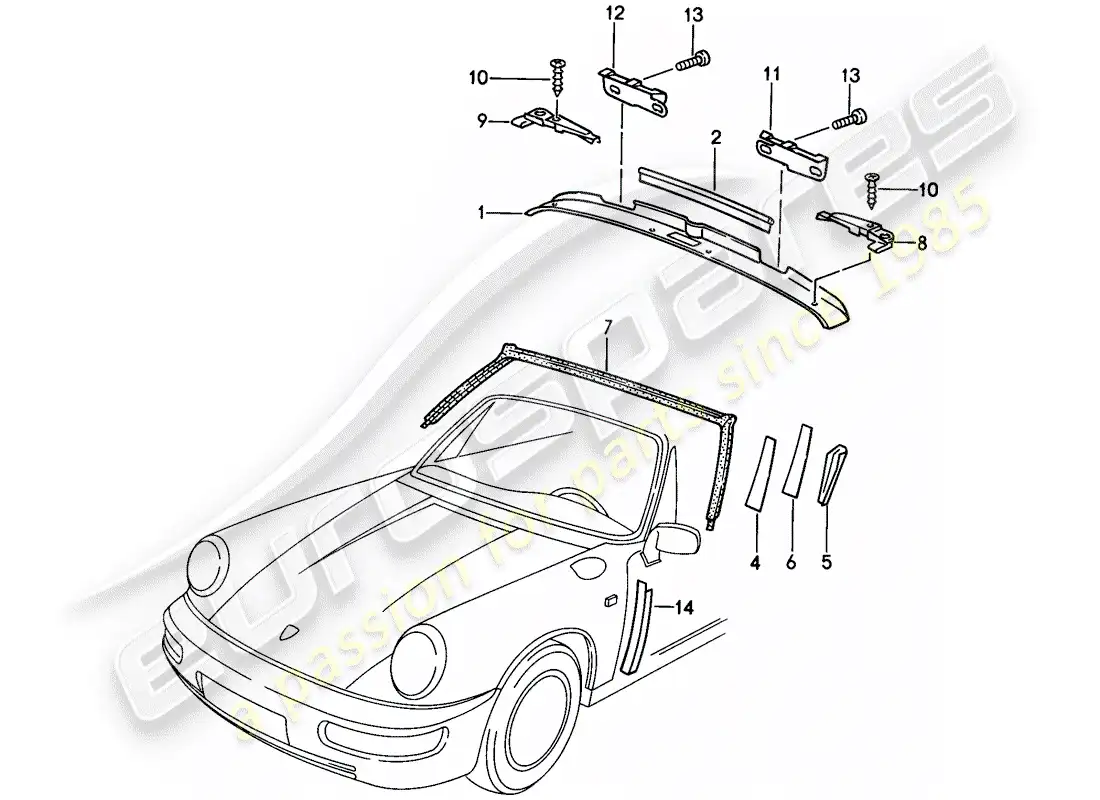 porsche 1988 (911) marco del parabrisas - accesorios diagrama de piezas