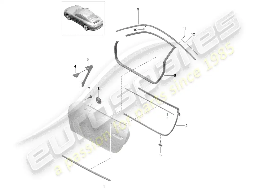 porsche 2018 (991-2) junta de la puerta diagrama de piezas