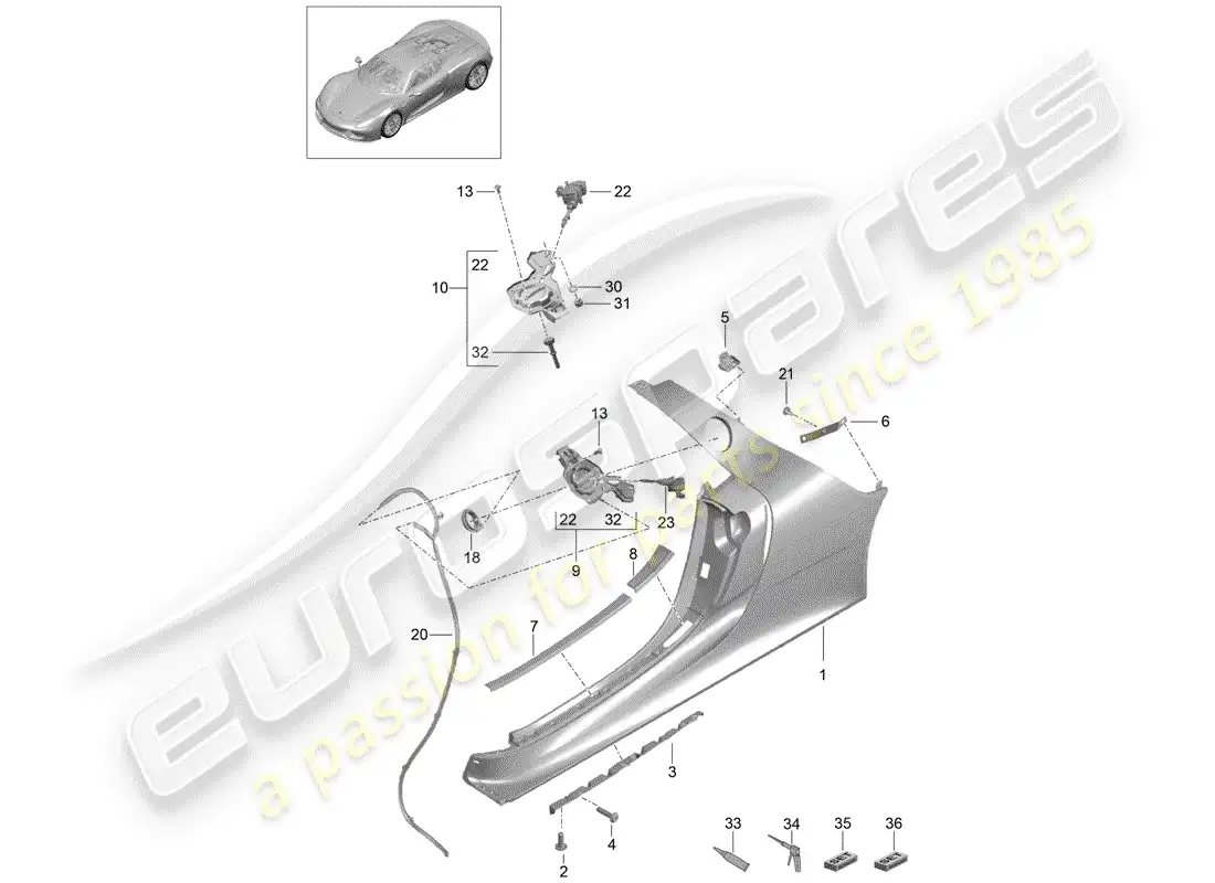 porsche 2015 (918 spyder) umbral diagrama de piezas