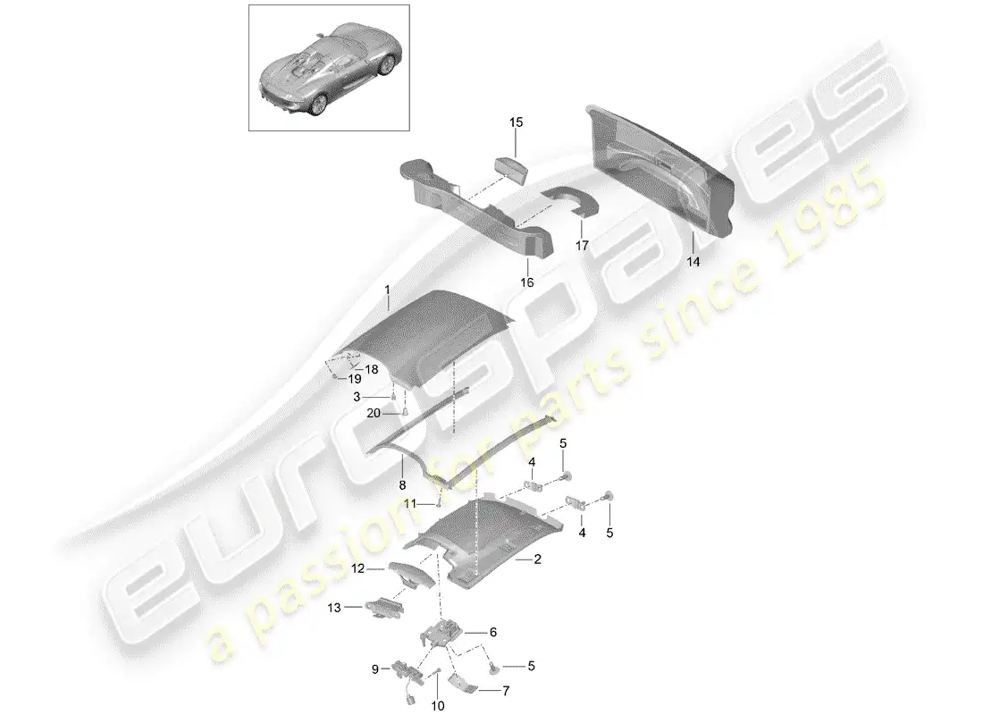 porsche 2015 (918 spyder) techo diagrama de piezas