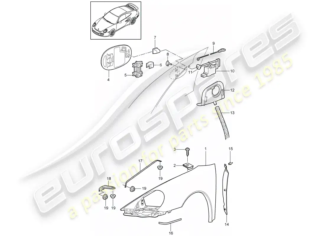 porsche 2011 (997-2 turbo / gt2 rs) diagrama de piezas del guardabarros