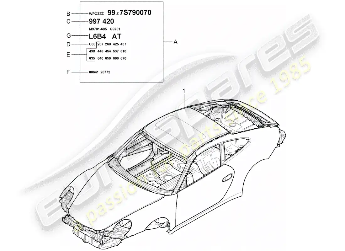 porsche 2010 (997-2 gt3) cuerpo del auto diagrama de piezas