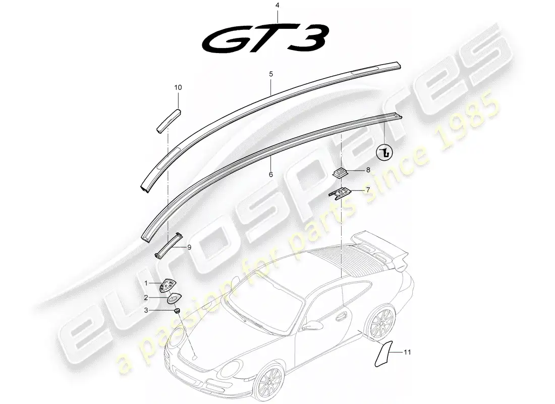 porsche 2010 (997-2 gt3) placas de identificación diagrama de piezas