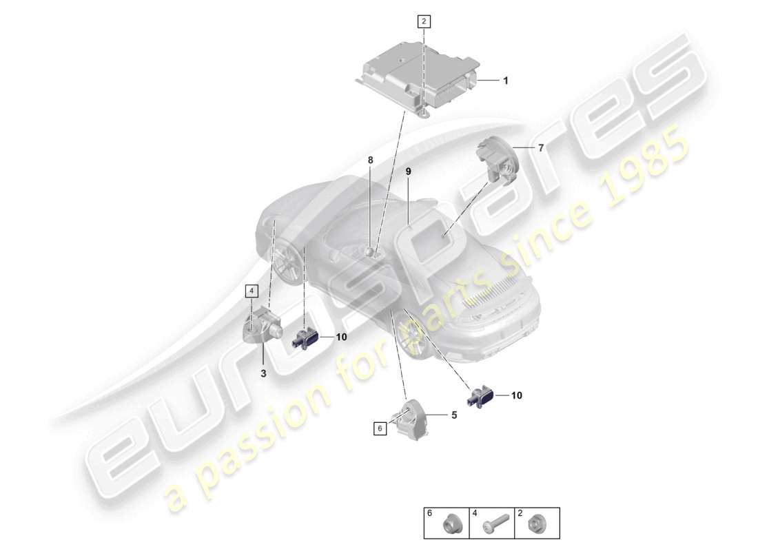 porsche 2025 (992-2 turbo / s) unidad de control del airbag sensor de impacto del airbag diagrama de piezas