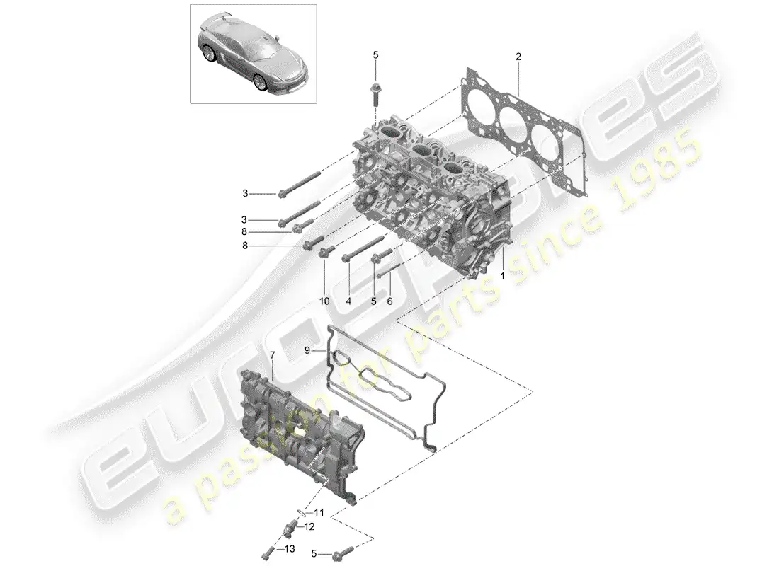 porsche 2016 (981 cayman gt4) diagrama de piezas de la culata del cilindro