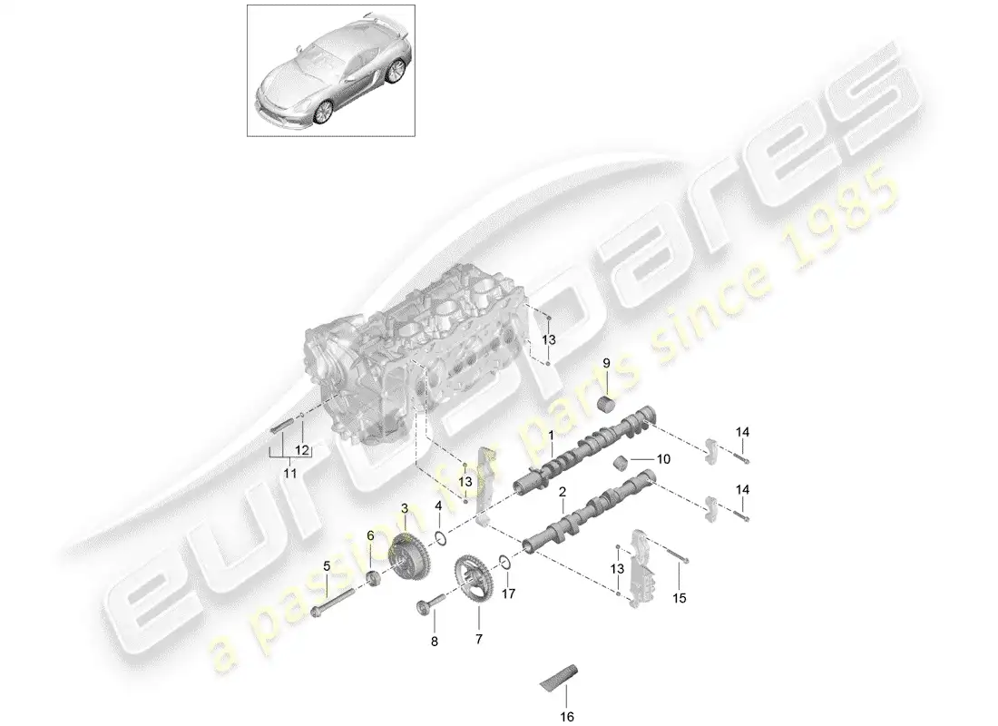 porsche 2016 (981 cayman gt4) diagrama de piezas del árbol de levas