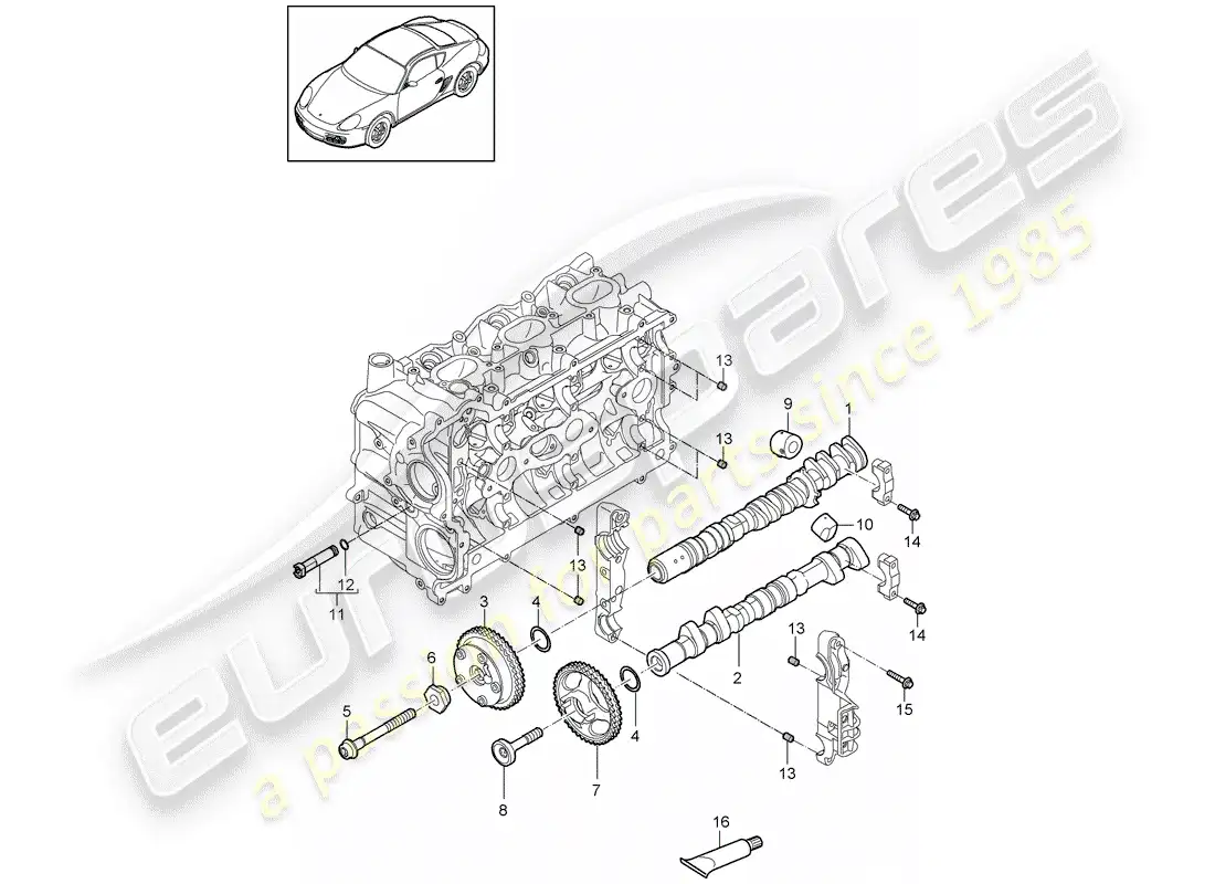 porsche 2012 (987 cayman) árbol de levas diagrama de piezas