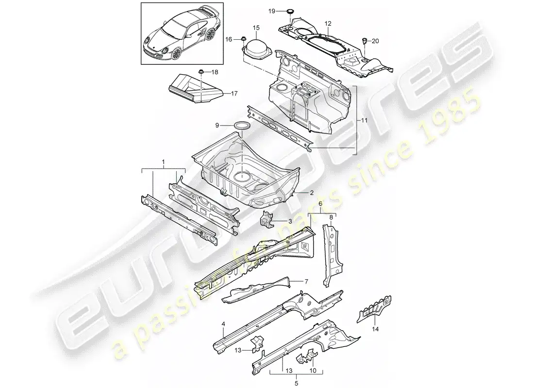 porsche 2013 (997-2 turbo / gt2 rs) interfaz diagrama de piezas
