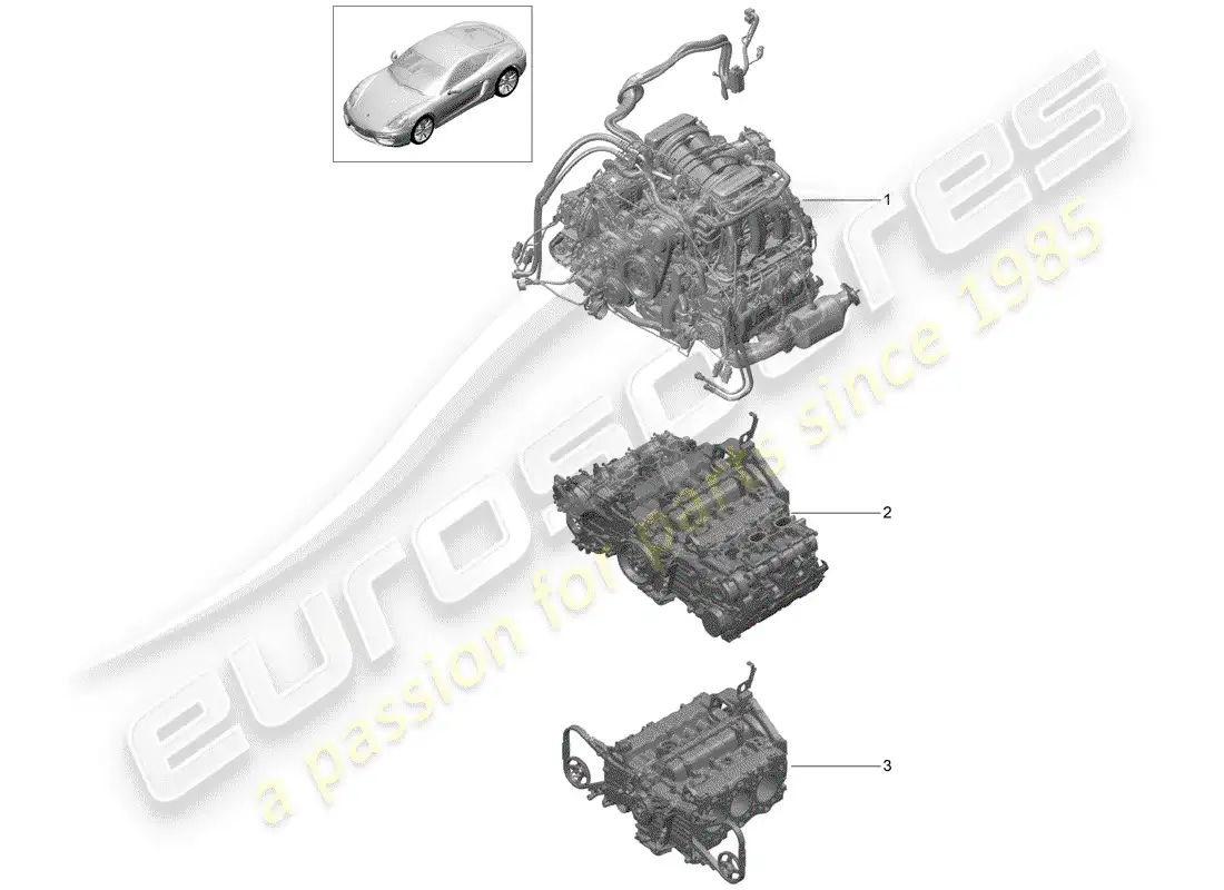 porsche 2016 (981 cayman) motor de repuesto diagrama de piezas
